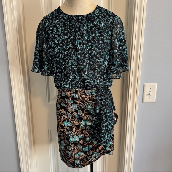 Misa Los Angeles Small Talia Dress ~ Floral Metallic Satin Evening Cocktail - Picture 2 of 10